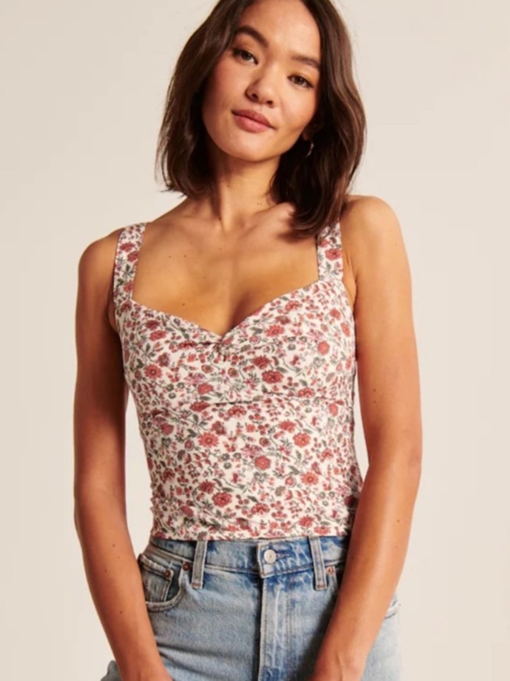 Abercrombie & Fitch twist front sweetheart bustier romantic floral tank top cami